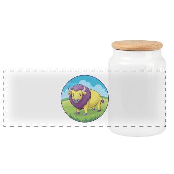 Bison mignon Kawaii dessin animé Clipart Animal de compagnie - Boîte à biscuits avec couvercle en bois - blanc - Devant