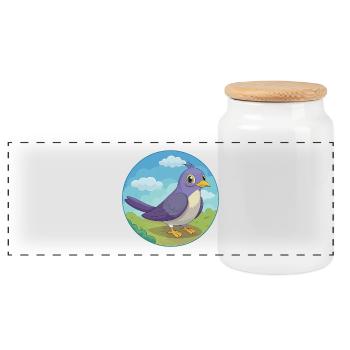 Cuckoo Bird Cute Kawaii Cartoon Clipart Animal Pet - Panoramic Cookie Jar with Wooden Lid - white - Front