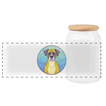 Boxer Dog Cute Kawaii Cartoon Clipart Animal Pet - Panoramic Cookie Jar with Wooden Lid - white - Front