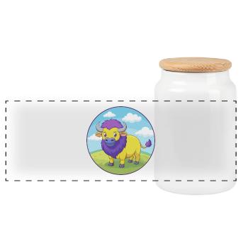 Buffalo Cute Kawaii Cartoon Clipart Animal Pet - Panoramic Cookie Jar with Wooden Lid - white - Front