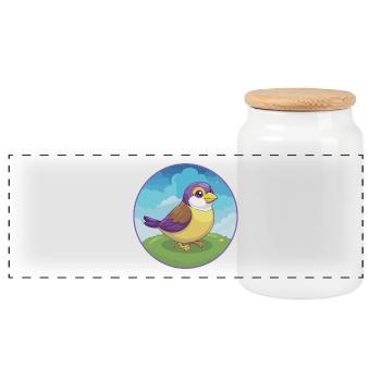 Spatz Niedlich Kawaii Cartoon Clipart Tier Haustier - Panorama Keksdose mit Holzdeckel - Weiß - Vorne