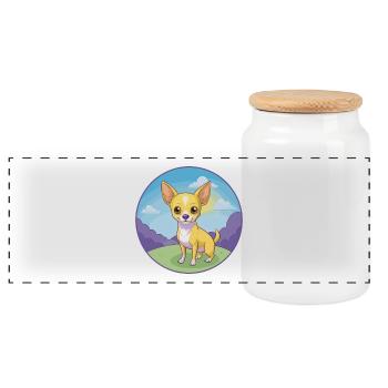 Chihuahua chien mignon Kawaii dessin animé Clipart Animal - Boîte à biscuits avec couvercle en bois - blanc - Devant