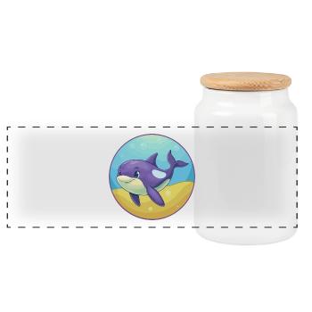 Orca Cute Kawaii Cartoon Clipart Animal Pet - Panoramic Cookie Jar with Wooden Lid - white - Front