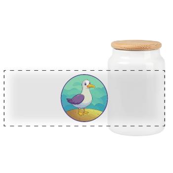 Seagull Cute Kawaii Cartoon Clipart Animal Pet - Panoramic Cookie Jar with Wooden Lid - white - Front