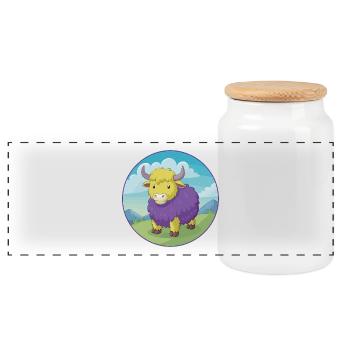 Yak Niedliche Kawaii Cartoon Clipart Tier Haustier - Panorama Keksdose mit Holzdeckel - Weiß - Vorne