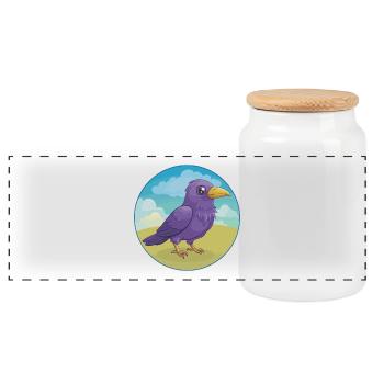 Crow Cute Kawaii Cartoon Clipart Animal Pet - Panoramic Cookie Jar with Wooden Lid - white - Front