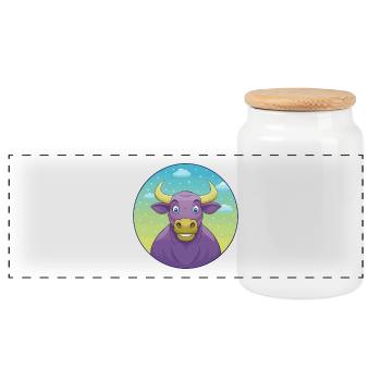 Bulle Niedlich Kawaii Cartoon Clipart Tier Haustier - Panorama Keksdose mit Holzdeckel - Weiß - Vorne