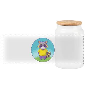 Waschbär Niedlich Kawaii Cartoon Clipart Tier Haustier - Panorama Keksdose mit Holzdeckel - Weiß - Vorne