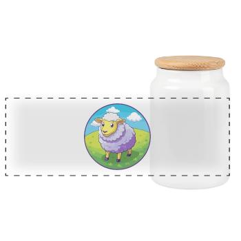 Schaf Niedlich Kawaii Cartoon Clipart Tier Haustier - Panorama Keksdose mit Holzdeckel - Weiß - Vorne