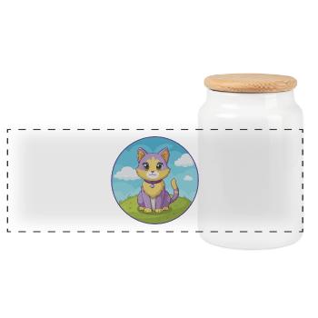 Katze Niedlich Kawaii Cartoon Clipart Tier Haustier - Panorama Keksdose mit Holzdeckel - Weiß - Vorne
