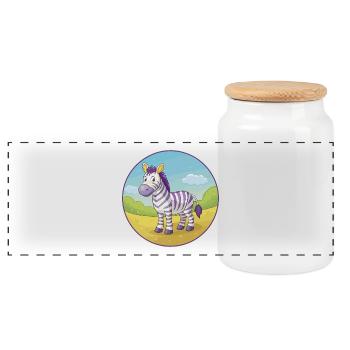 Zebra Cute Kawaii Cartoon Clipart Animal Pet - Panoramic Cookie Jar with Wooden Lid - white - Front