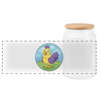 Chicken Cute Kawaii Cartoon Clipart Animal Pet - Panoramic Cookie Jar with Wooden Lid - white - Front