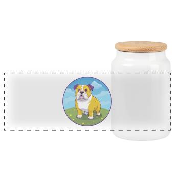 Bulldog Cute Kawaii Cartoon Clipart Animal Pet - Panoramic Cookie Jar with Wooden Lid - white - Front