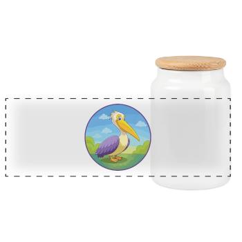 Pélican mignon Kawaii dessin animé Clipart Animal de compagnie - Boîte à biscuits avec couvercle en bois - blanc - Devant