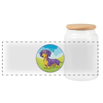 Dackel Hund Niedlich Kawaii Cartoon Clipart Tier - Panorama Keksdose mit Holzdeckel - Weiß - Vorne