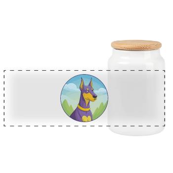 Dobermann Hund Niedlich Kawaii Cartoon Clipart Tier - Panorama Keksdose mit Holzdeckel - Weiß - Vorne