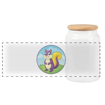 Squirrel Cute Kawaii Cartoon Clipart Animal Pet - Panoramic Cookie Jar with Wooden Lid - white - Front