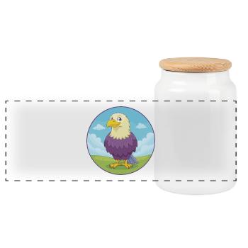 Eagle Cute Kawaii Cartoon Clipart Animal Pet - Panoramic Cookie Jar with Wooden Lid - white - Front