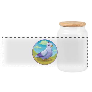 Colombe mignon Kawaii dessin animé Clipart Animal de compagnie - Boîte à biscuits avec couvercle en bois - blanc - Devant