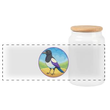 Magpie Cute Kawaii Cartoon Clipart Animal Pet - Panoramic Cookie Jar with Wooden Lid - white - Front