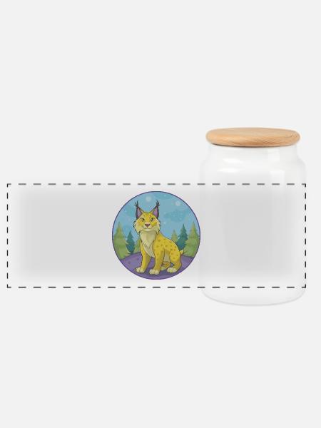 Luchs Niedliche Kawaii Cartoon Clipart Tier Haustier - Panorama Keksdose mit Holzdeckel - Weiß