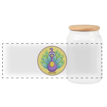 Peacock Cute Kawaii Cartoon Clipart Animal Pet - Panoramic Cookie Jar with Wooden Lid - white - Front