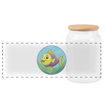 Fish Cute Kawaii Cartoon Clipart Animal Pet - Panoramic Cookie Jar with Wooden Lid - white - Front