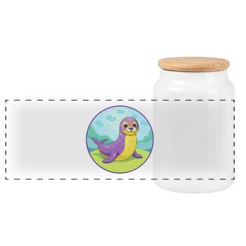 Siegel Niedliche Kawaii Cartoon Clipart Tier Haustier - Panorama Keksdose mit Holzdeckel - Weiß - Vorne
