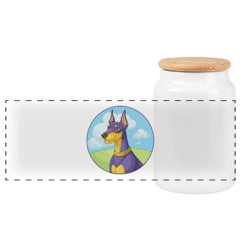 German Pinscher Dog Cute Kawaii Cartoon Animal Pet - Panoramic Cookie Jar with Wooden Lid - white - Front