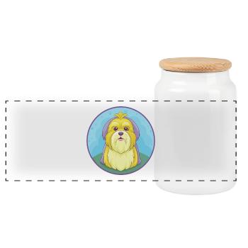Shih Tzu Chien Mignon Kawaii Dessin animé Clipart Animal - Boîte à biscuits avec couvercle en bois - blanc - Devant