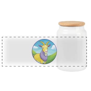 Goat Cute Kawaii Cartoon Clipart Animal Pet - Panoramic Cookie Jar with Wooden Lid - white - Front