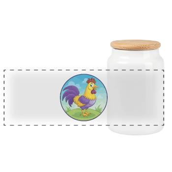 Coq mignon Kawaii dessin animé Clipart Animal de compagnie - Boîte à biscuits avec couvercle en bois - blanc - Devant