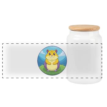 Hamster Niedlich Kawaii Cartoon Clipart Tier Haustier - Panorama Keksdose mit Holzdeckel - Weiß - Vorne
