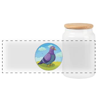 Pigeon Cute Kawaii Cartoon Clipart Animal Pet - Panoramic Cookie Jar with Wooden Lid - white - Front