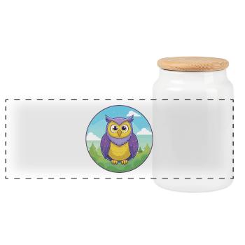 Eule Niedlich Kawaii Cartoon Clipart Tier Haustier - Panorama Keksdose mit Holzdeckel - Weiß - Vorne