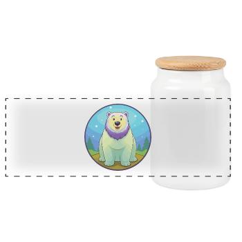 ours polaire mignon kawaii dessin animé clipart animal de compagnie - Boîte à biscuits avec couvercle en bois - blanc - Devant