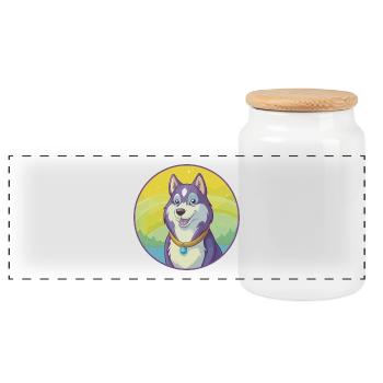 Husky chien mignon Kawaii dessin animé Clipart animal de compagnie - Boîte à biscuits avec couvercle en bois - blanc - Devant
