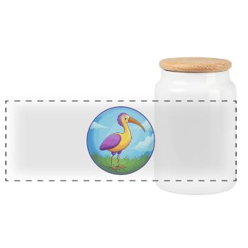 Ibis Cute Kawaii Cartoon Clipart Animal Pet - Panoramic Cookie Jar with Wooden Lid - white - Front
