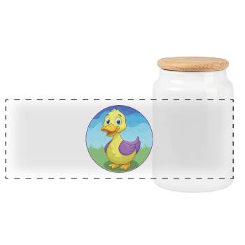 canard mignon kawaii dessin animé clipart animal de compagnie - Boîte à biscuits avec couvercle en bois - blanc - Devant