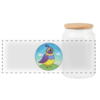 Quail Cute Kawaii Cartoon Clipart Animal Pet - Panoramic Cookie Jar with Wooden Lid - white - Front