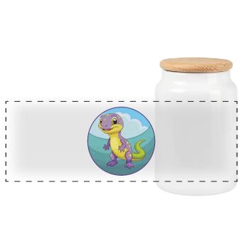 Lizard Cute Kawaii Cartoon Clipart Animal Pet - Panoramic Cookie Jar with Wooden Lid - white - Front
