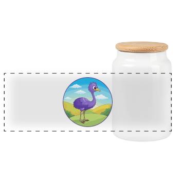 Emu Cute Kawaii Cartoon Clipart Animal Pet - Panoramic Cookie Jar with Wooden Lid - white - Front