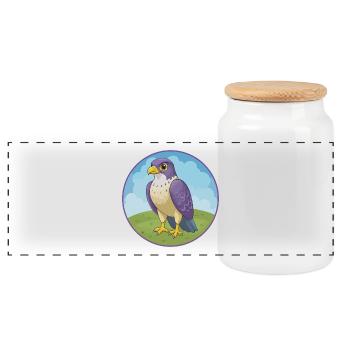 Faucon mignon Kawaii dessin animé Clipart Animal de compagnie - Boîte à biscuits avec couvercle en bois - blanc - Devant