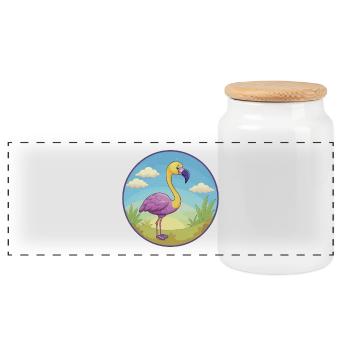 Flamingo Cute Kawaii Cartoon Clipart Animal Pet - Panoramic Cookie Jar with Wooden Lid - white - Front