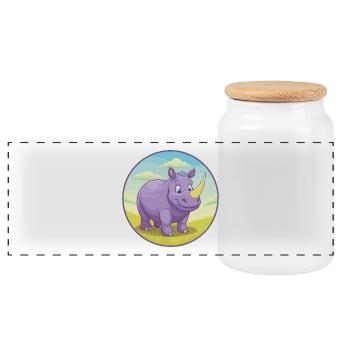 Rhino Cute Kawaii Cartoon Clipart Animal Pet - Panoramic Cookie Jar with Wooden Lid - white - Front