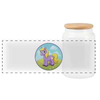 Pony Cute Kawaii Cartoon Clipart Animal Pet - Panoramic Cookie Jar with Wooden Lid - white - Front