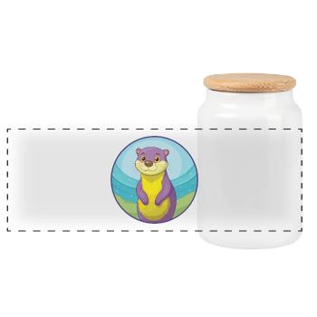 loutre mignon kawaii dessin animé clipart animal de compagnie - Boîte à biscuits avec couvercle en bois - blanc - Devant