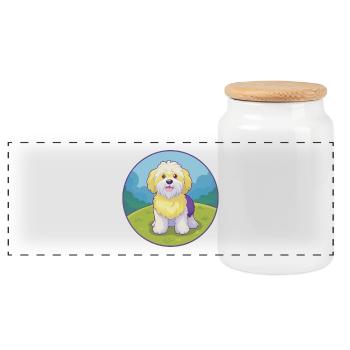 Havanese Dog Cute Kawaii Cartoon Clipart Animal - Panoramic Cookie Jar with Wooden Lid - white - Front