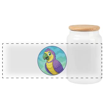 Parrot Cute Kawaii Cartoon Clipart Animal Pet - Panoramic Cookie Jar with Wooden Lid - white - Front