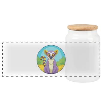 Lemur Cute Kawaii Cartoon Clipart Animal Pet - Panoramic Cookie Jar with Wooden Lid - white - Front